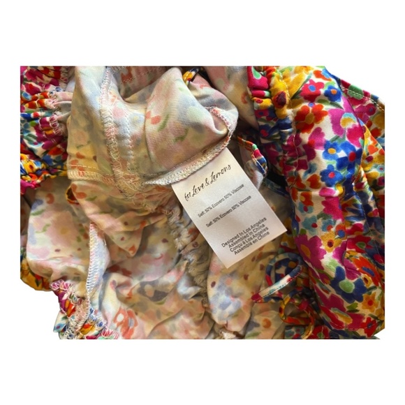 For Love & Lemons Sasha Floral Ruffle Tie Front Crop Top Size L Silk-Blend Satin - Picture 4 of 7
